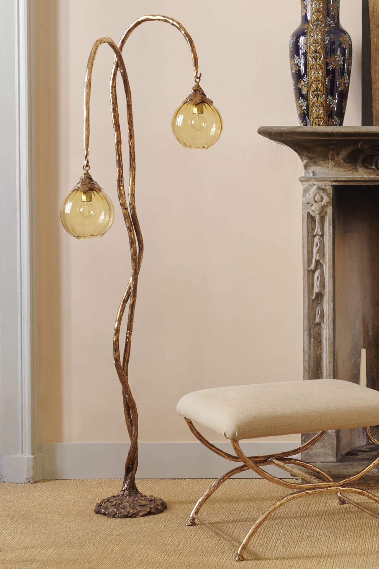 Campanula Floor Lamp in Bronze with Glass