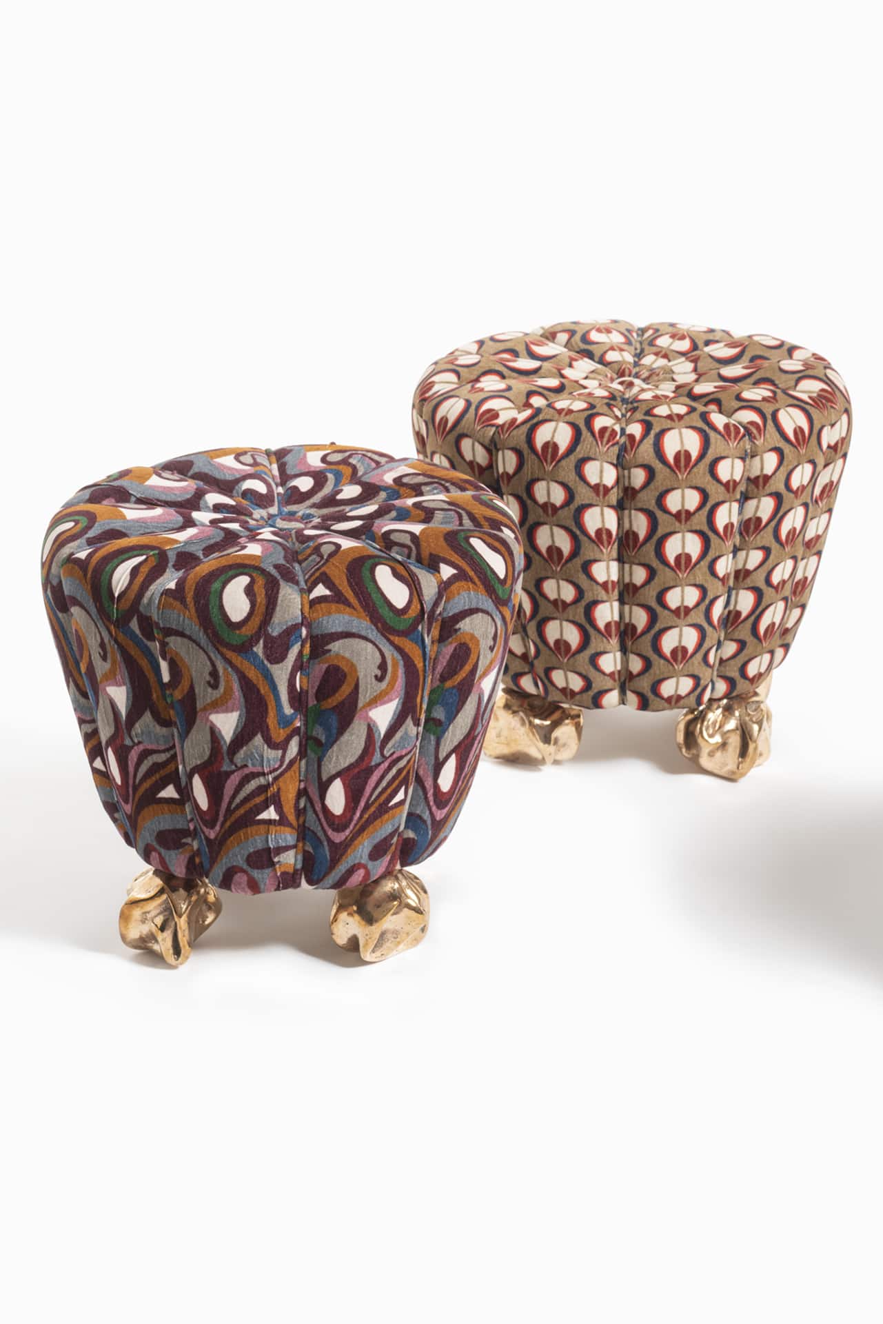 Crinkle Stool in Bronze with House of Lyria Reclaimed Fabric