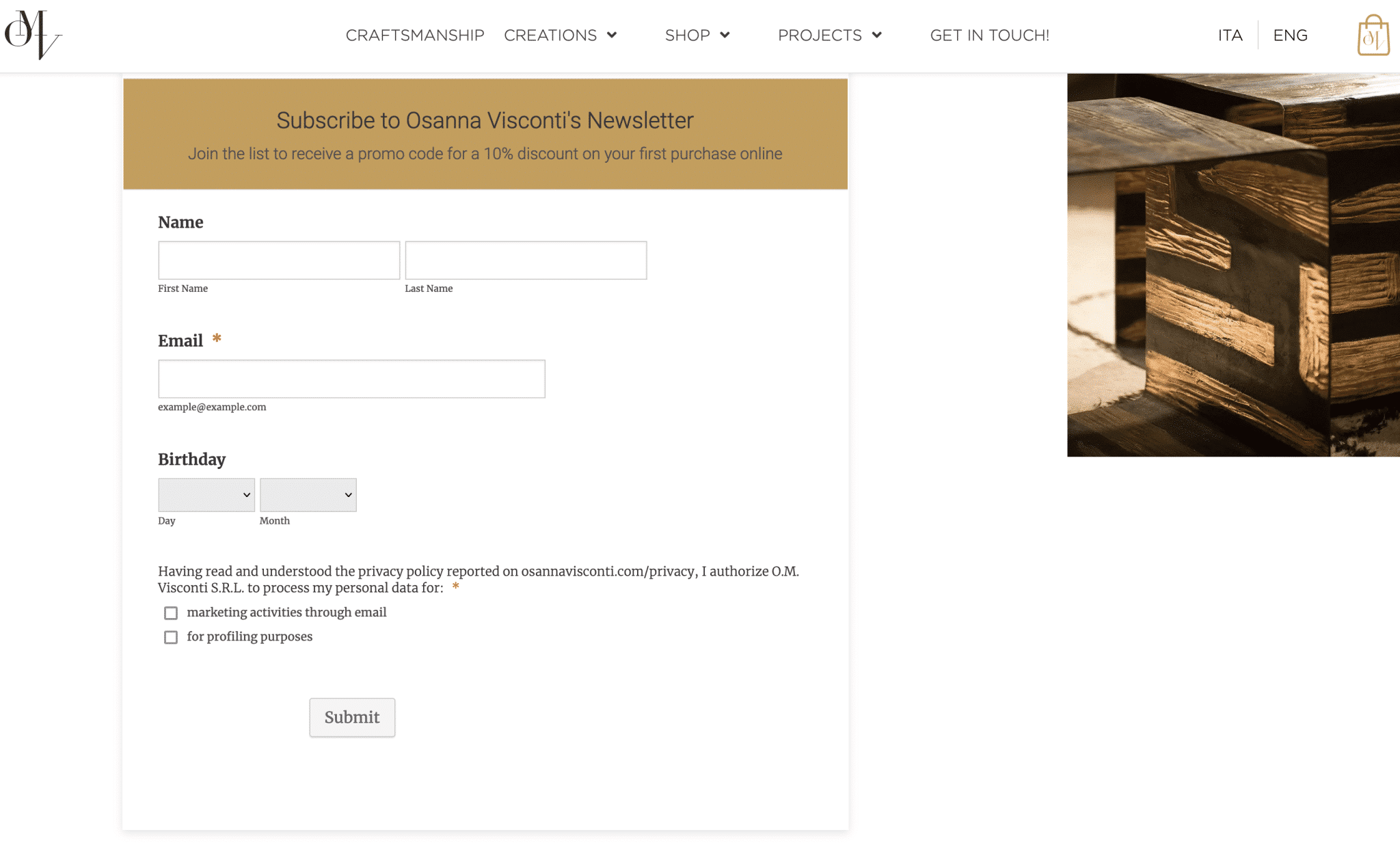 Osanna Visconti - Newsletter gallery handcrafted objects