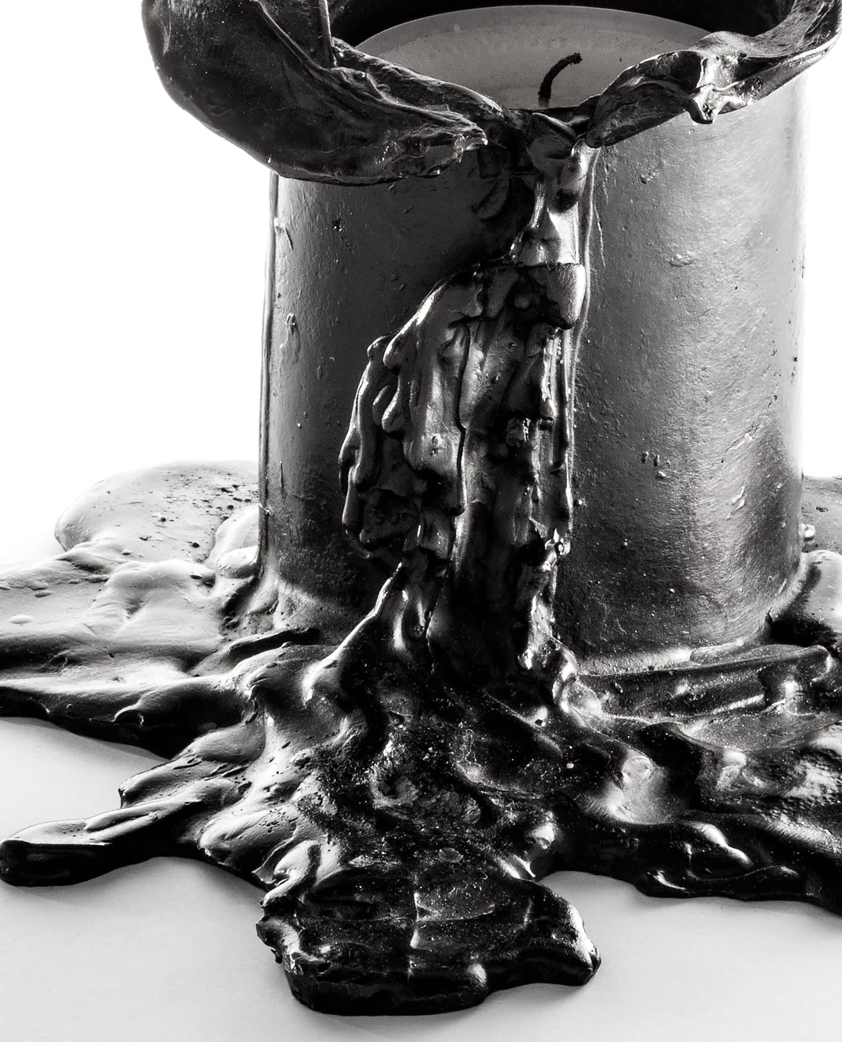 Melted Candle Holder in Bronze with Black Patina Thick Low