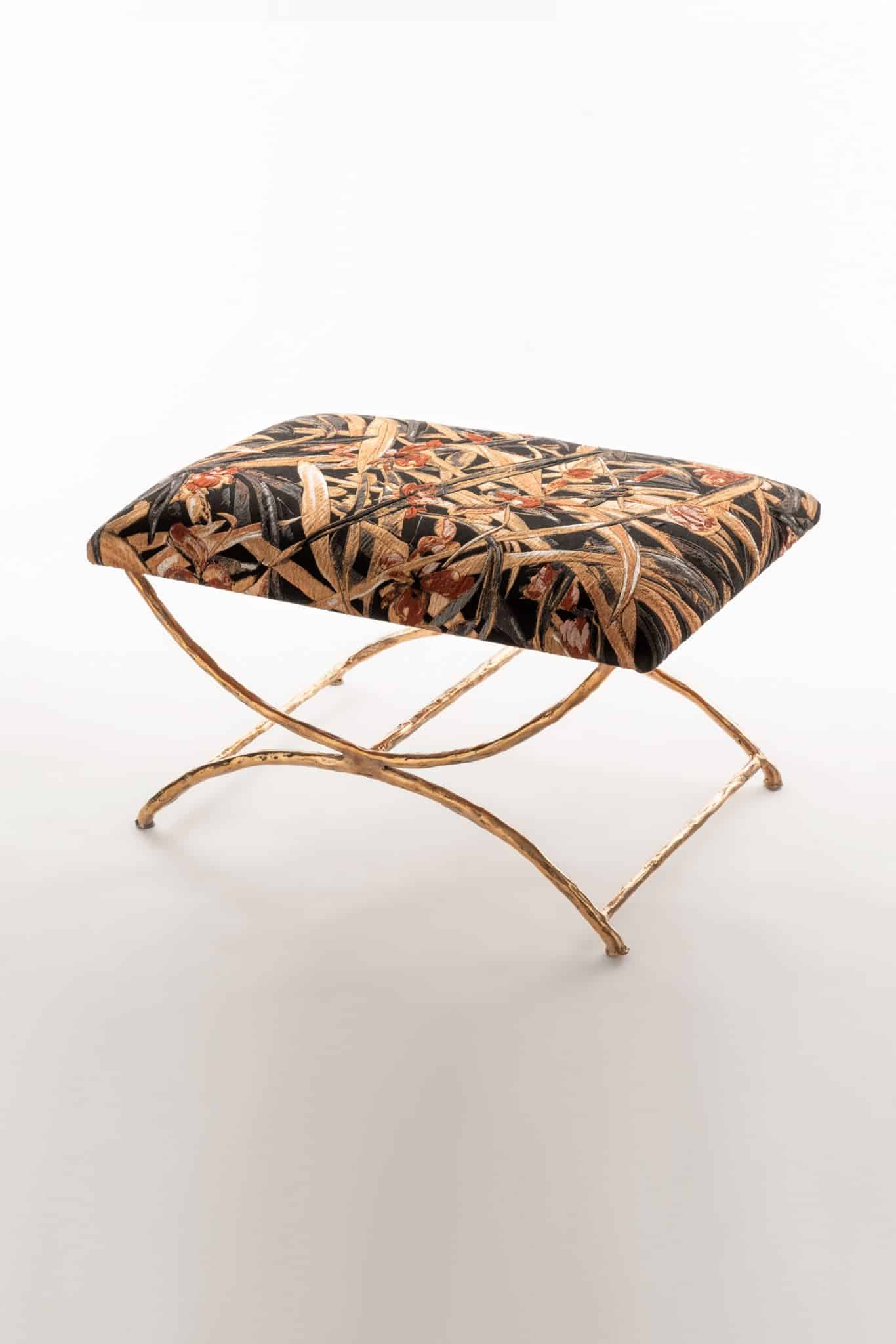 Scottato Stool in Bronze with Iris Field Cloque