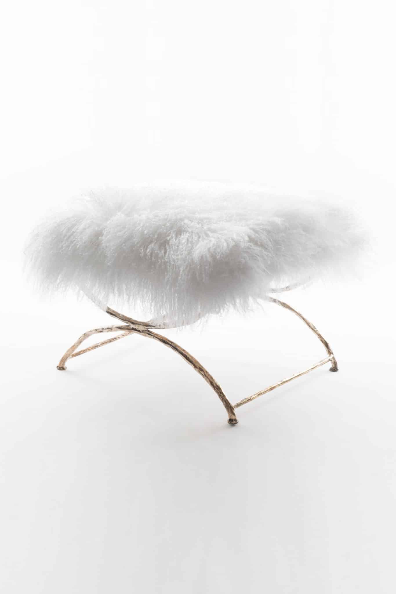 Scottato Stool in Bronze with White Mongolian Fur
