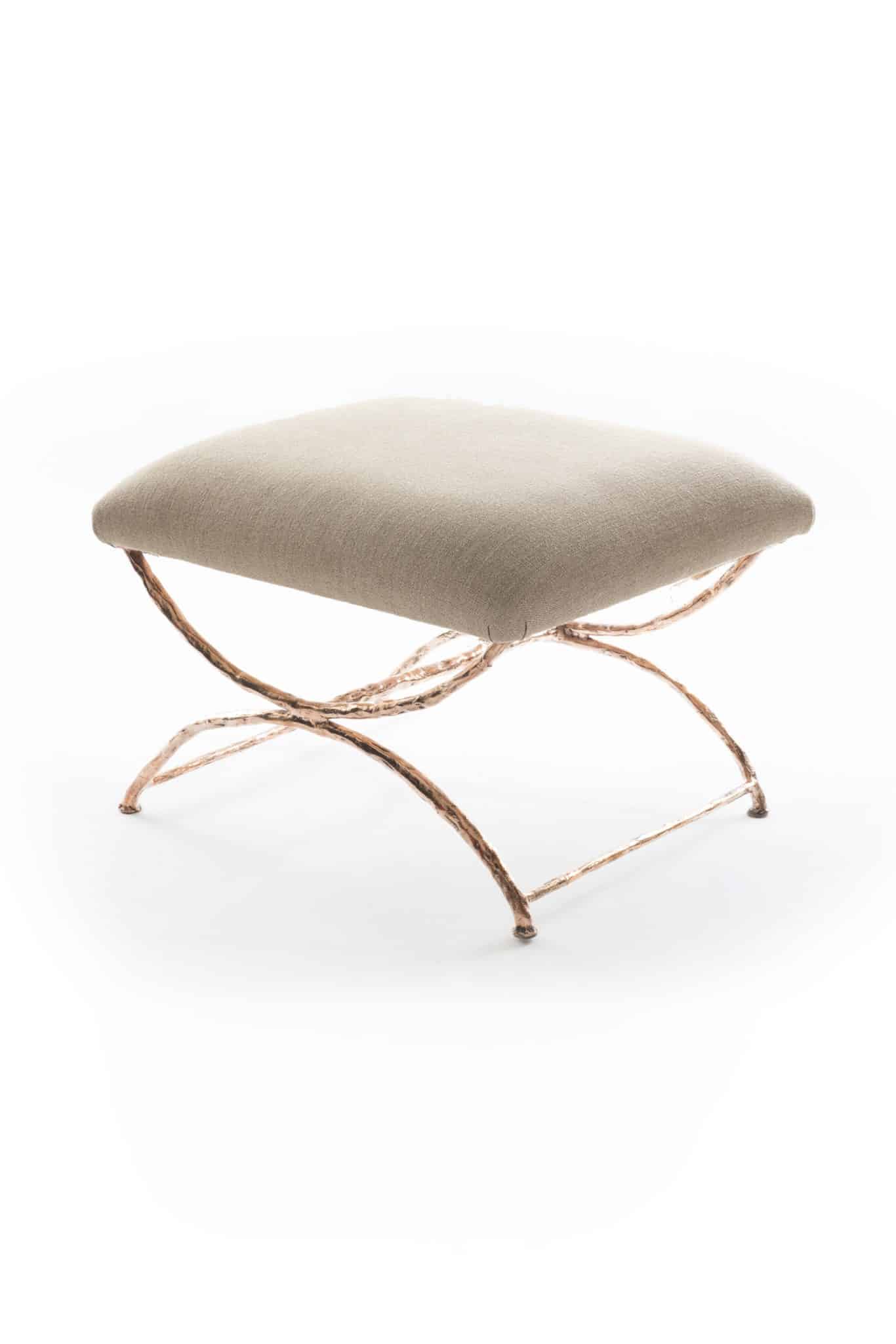 Bamboo Stool in Bronze with Neutral Fabric