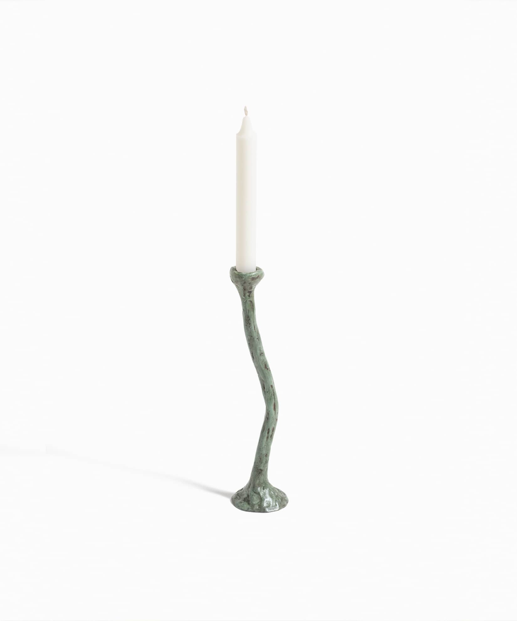 Alga Candle Holder in Green Patina Single