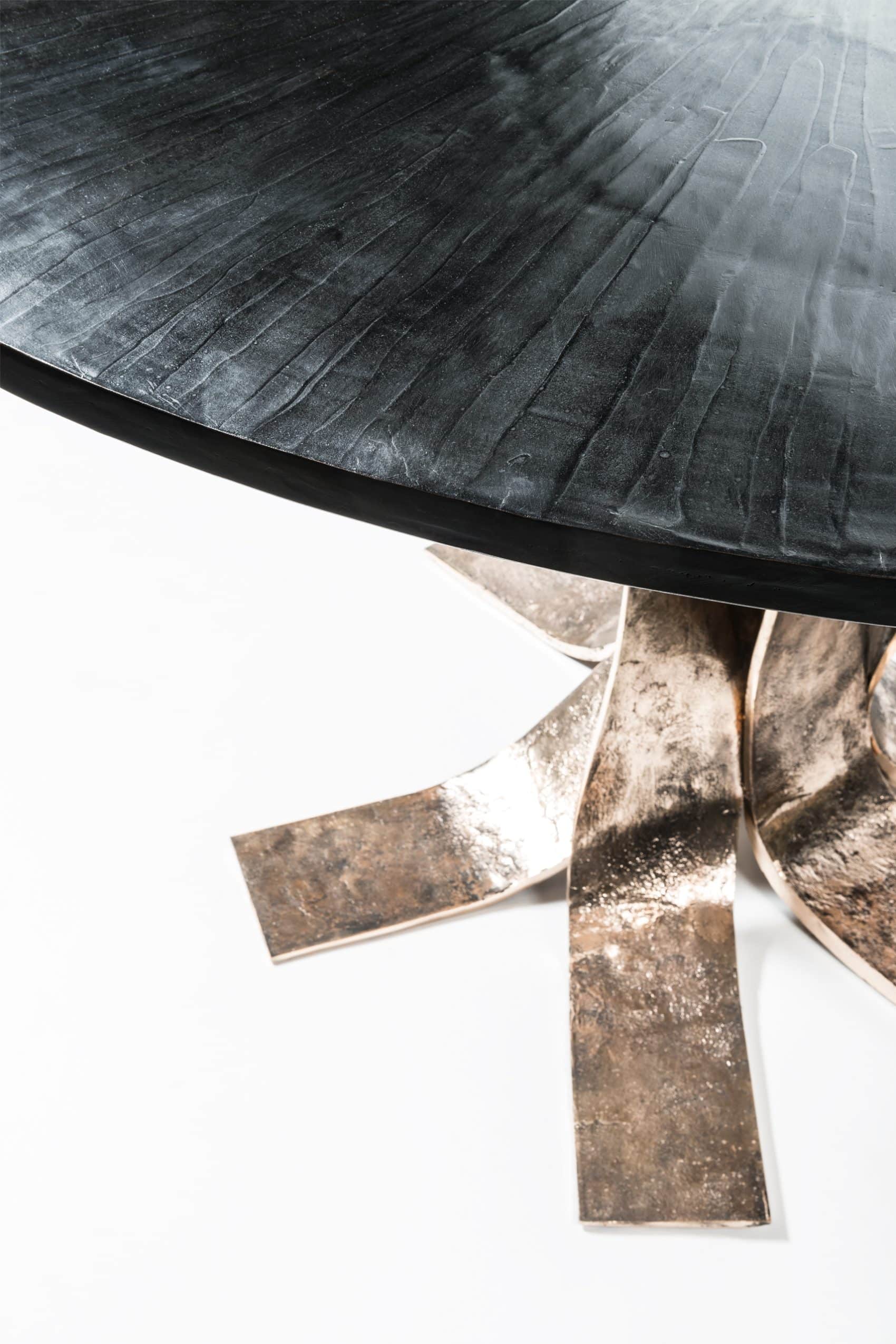 Scottato Torsione Dining Table in Bronze with Black Patina